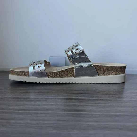 Mephisto Hennie Women's Leather Cork Sandals Mules Size 11 $160 in Silver